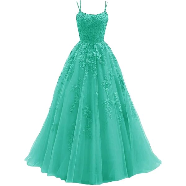Amazon.com: YMSHA Aqua Prom Dresses Long Spaghetti Straps V Neck Lace Formal  Evening Gowns for Women Floor Length 2: Clothing, Shoes & Jewelry