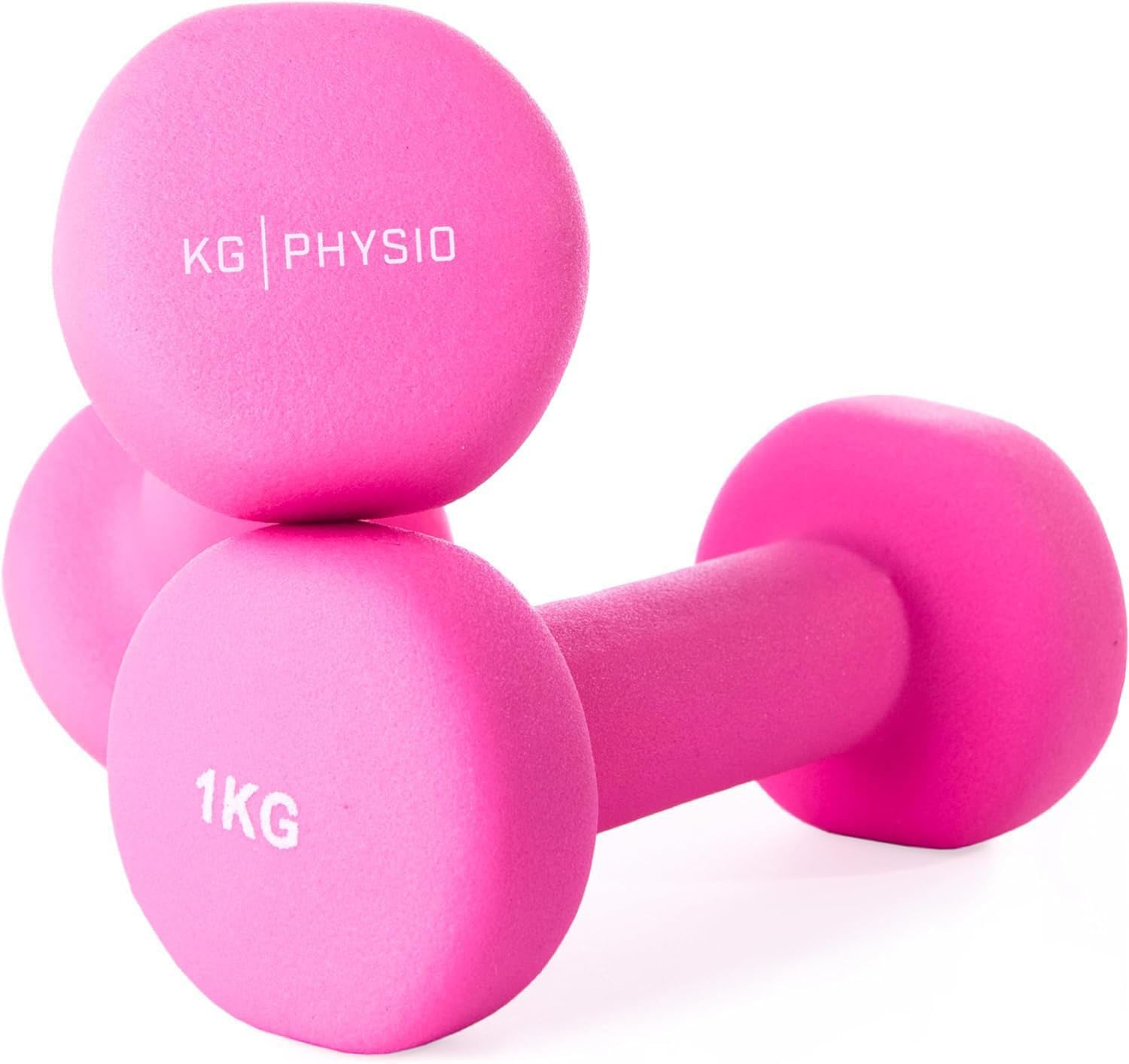 KG Physio Weights Dumbbells Set Women & Men - Neoprene-Coated & Sweat-Resistant Weights Set with Anti-Roll Technology & A3 Exercise Poster, Gym Equipment for Home, 1-10 kg Dumb Bells Pair