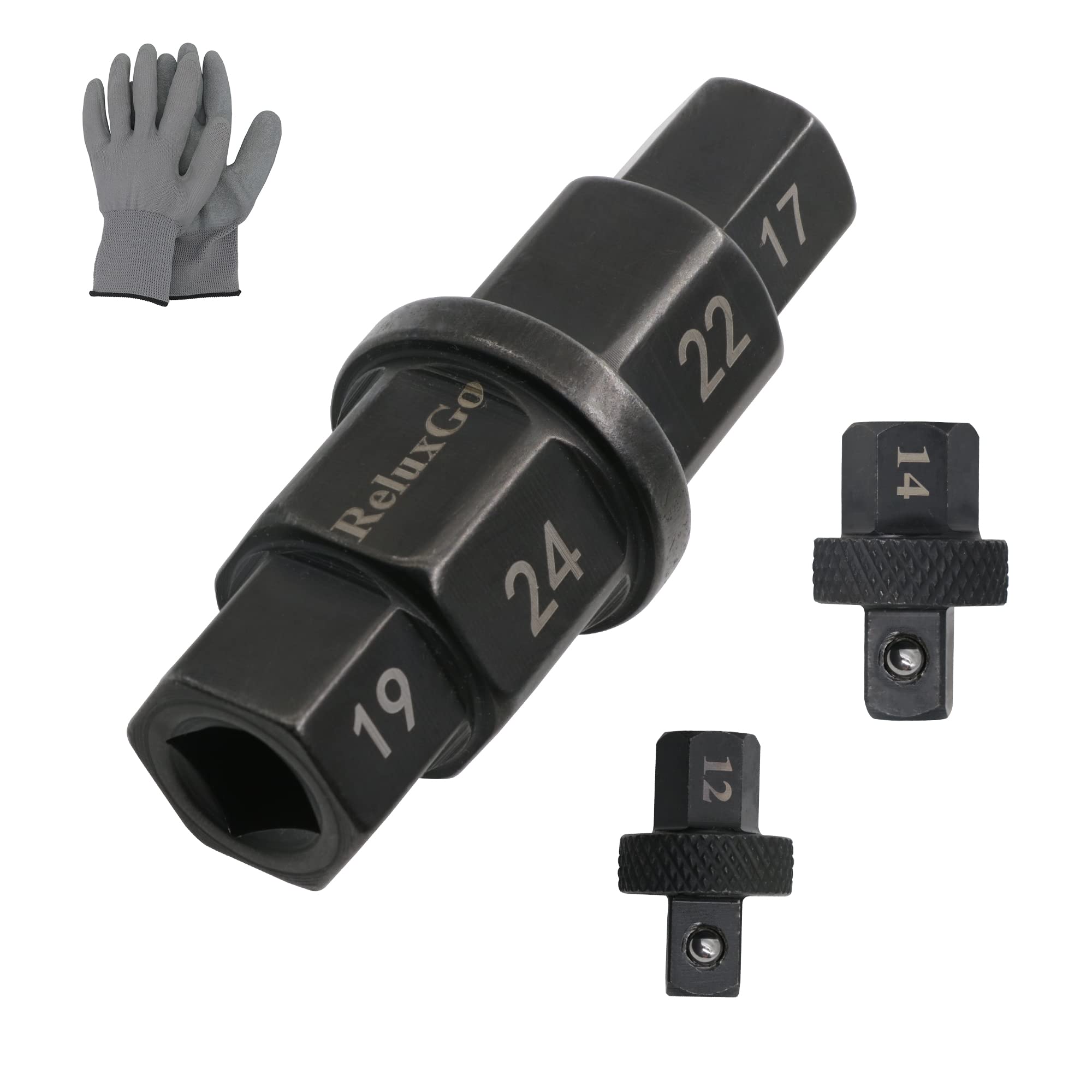 Photo 1 of ReluxGo Motorcycles Hex Axle Tool Steady Hex Bit Socket Set Black Spindle Socket Adapter Tool 12mm,14mm,17mm,19mm,22mm,24mm with Gloves, 6 in 1 Motorcycle Hex Allen Axle Tool