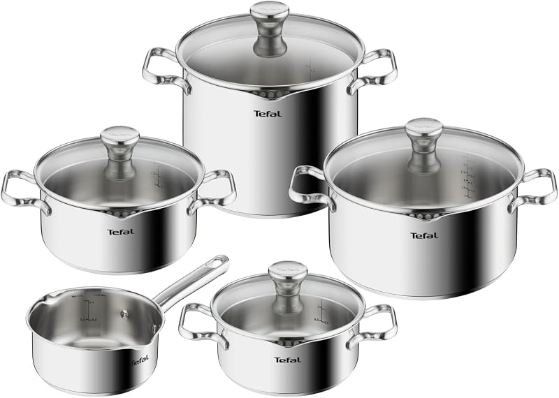 Duetto Topfset Induktion 9-teilig, robuster und hochwertiger Edelstahl, Induktions Töpfe Set mit Siebdeckel, backofengeeignet bis zu 260°C (ohne Deckel), für alle Herdarten geeignet, A705S9
