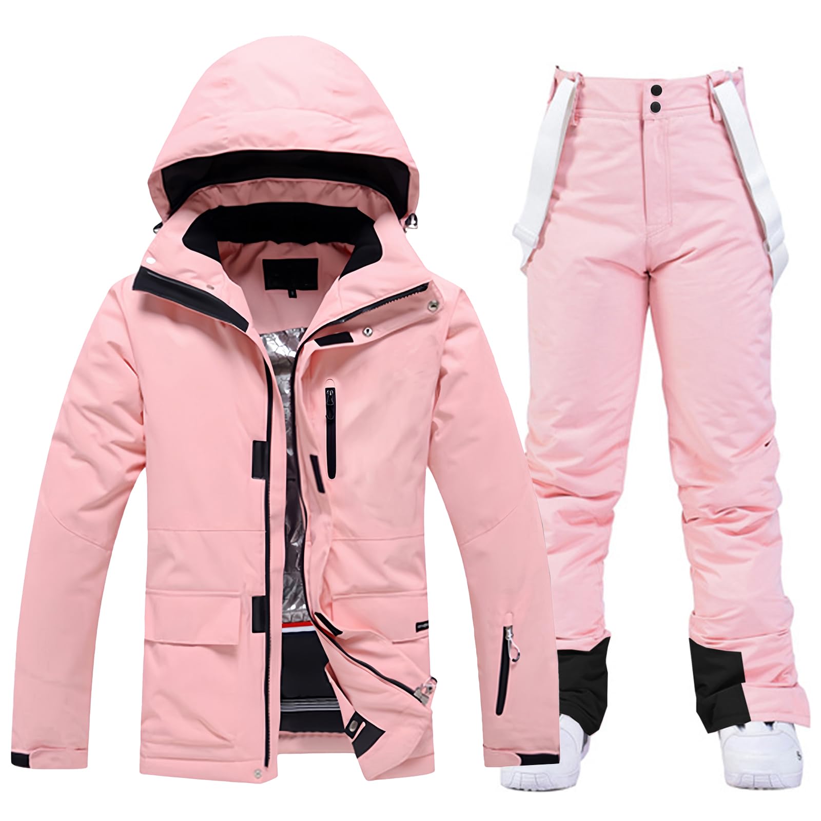 Photo 1 of WOWULOVELY Women's Winter Skisuit Waterproof Windproof Ski Jacket and Pants Insulated Snowsuit Snowboarding Coat(Pink+Pink,XX-Large)