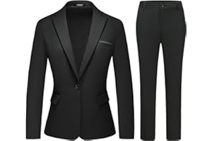 Lamgool Womens Suit 2 Piece Set Business One Button Peak Lapel Blazer Jacket with Pants for Office Ladies
