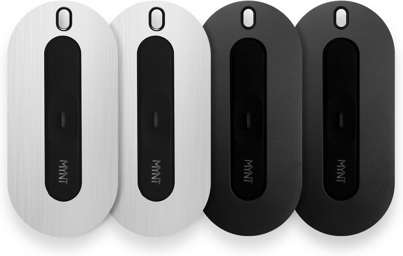 MYNT Tracker - Key Locator, Wallet Tracker, Phone Finder, Remote Control. Find Your Valuable Item Near and Far (MULTICOLOR(BLACK/SILVER), 4-PACK)