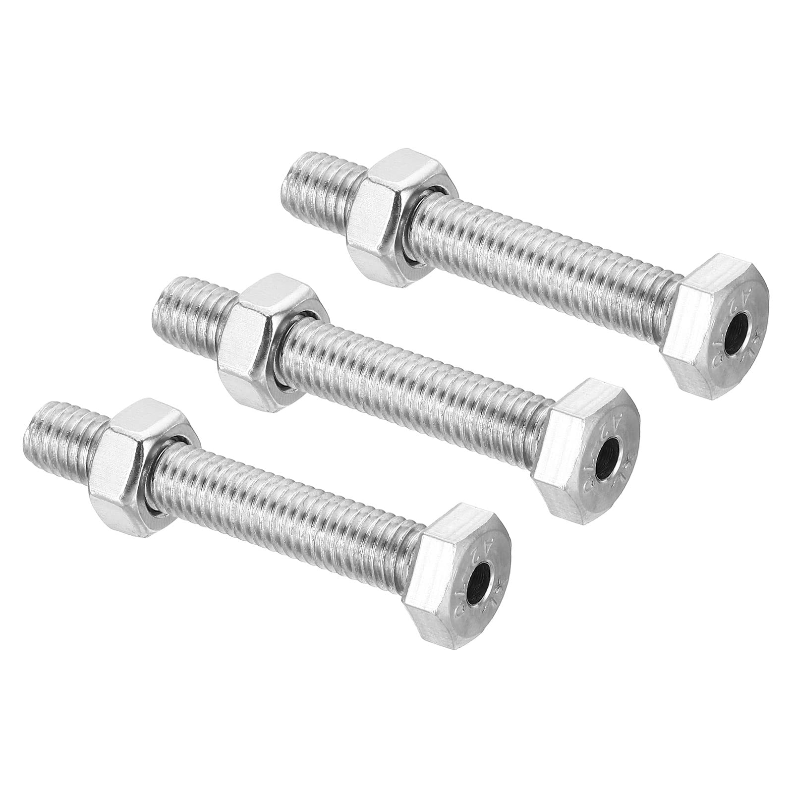 PATIKIL M8x50mm Hollow External Hexagon Screw, 3 Set Cylindrical Lamp Threading Socket Screws Through Hole Bolt with Nut 304 Stainless Steel