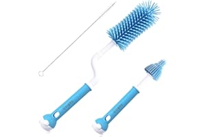 Oligey Silicone Baby Bottle Brush Set Cleans Deep Container Nipple or Straw with Rotation Long Handle,3 in 1 Rubber Cleaning Kits Wash Infant Pacifier Teat Nozzle or Breast Pump by Spinning Handhold