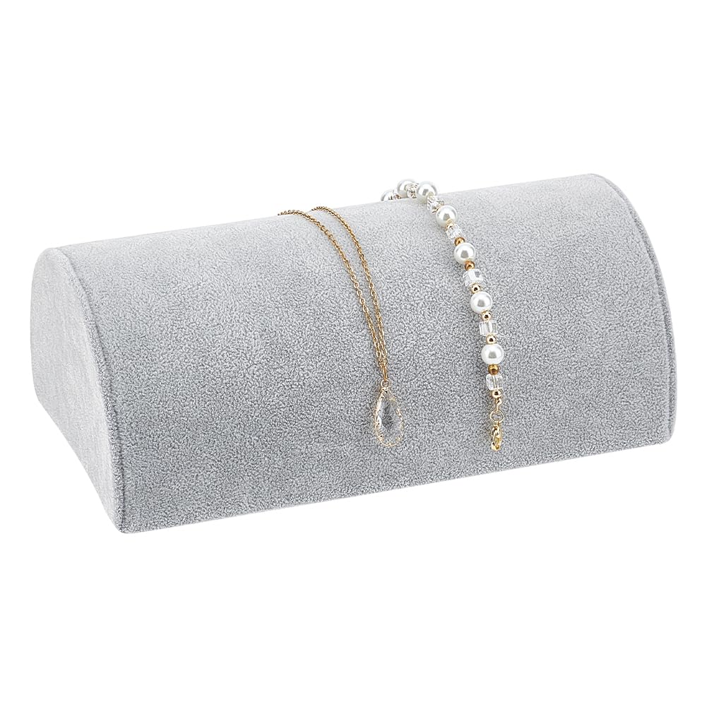 Photo 1 of PH PandaHall Half Moon Velvet Bracelet Display, Soft Jewelry Display Stand Light Grey Bracelet Necklace Holder Watch Display Ramp Stand for Selling Retail Show Home and Business Use