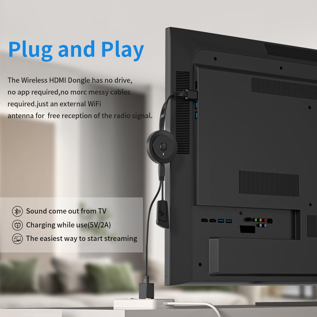 Wireless HDMI Adapter, DRYMOKINI 4K HDMI Dongle, Mirror Screen Display Dongle, Streaming YouTube/TikTok from i-Phone,i-Pad, Android, Tablet, Windows to HDTV/Monitor/Projector, Miracast, Airplay, DLNA