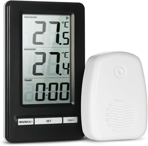 Anself Funk Thermometer Innen/AußenThermometer mit LCD Display Inkl. Außensensor, Reichweite