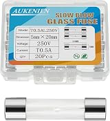 AUKENIEN T0.5AL250V 5x20 Slow Blow Glass Fuse Pack of 20 0.5A 250V