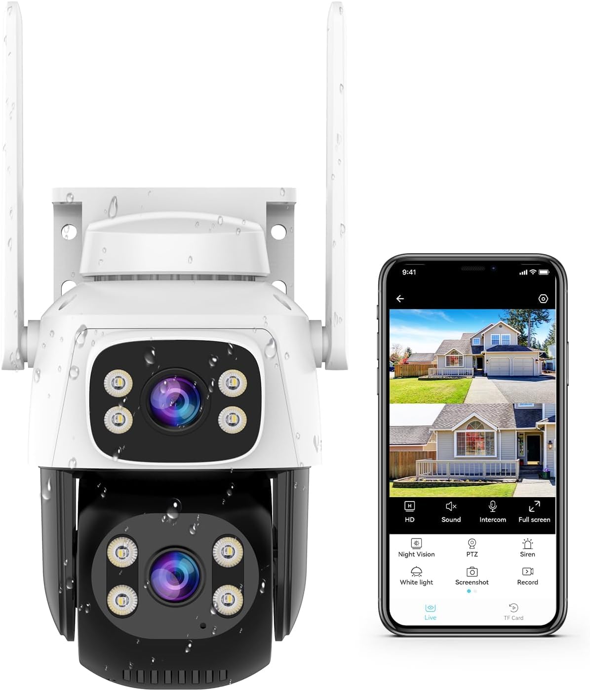 Photo 1 of **USED, INCOMPLETE** VSTARCAM Dual-Lens Security Cameras Wireless Outdoor, Pan/Tilt 360° View, 2.4GHz WiFi Outside Camera with Color Night Vision, 2-Way Audio, Motion Tracking, Siren, IP66 Weatherproof, Cloud & SD Storage