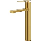 GRANDJOY Brushed Gold Tall Single Handle 1 Hole Bathroom Faucet, Deck Mounted Vessel Sink & Modern Vanity, with Water Supply 