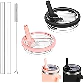 Tianhengyi 30 OZ Tumbler Lid Replacement Compatible with Stanley Quencher, 2 Pack Spill Proof Flip Straw Lids, Leakproof Top Cover Compatible for Stanley Cup Accessories, Black+Pink