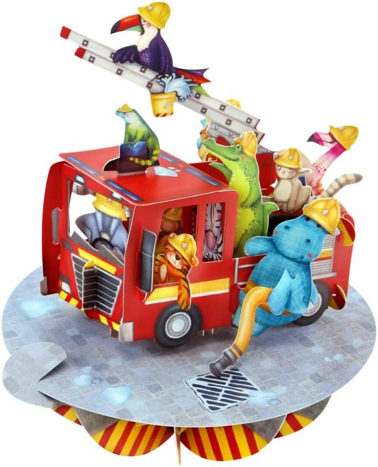 SANTORO Pirouette, 3D Pop Up Greeting Card - Animal Firetruck - for Kids Him, Her, Family, Birthday, Multi, 13 x 16 cm