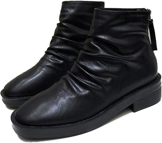 Amazon Sejuc ショートブーツ レディース くしゅくしゅ ブーツ ブーティ バックファスナー ワイズ 3e 靴 疲れない ルーズブーツ ヒール 幅広 甲高 ローヒール 歩きやすい 靴 旅行 大きいサイズ ショート ブーティー 黒 Sejuc ブーツ ブーティ