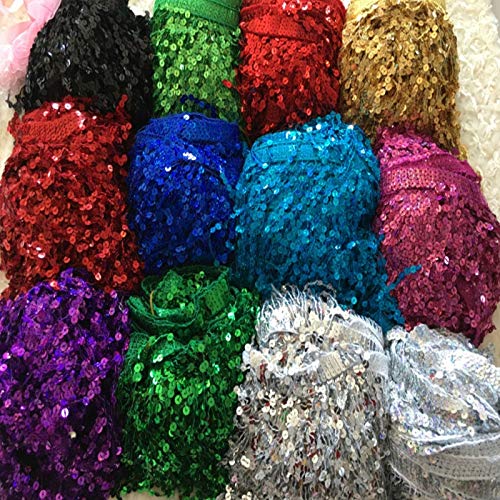 Kamas (10 Yards/lot) Sequins Tassel Fringe Width is 6 inches Decorative Fringe Curtain lace Trimming Trims and Tassels zakka DIY Laser - (Size: 6 inches, Color: Laser Pink)