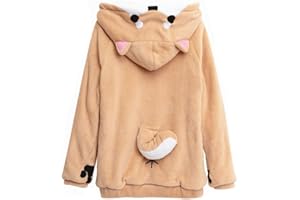 CORIRESHA Cute Coral Velvet Long Sleeve Shiba Inu Dog Embroidery Home Wear Hoodie for Women