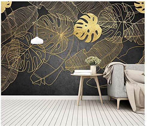 3D Wall Stickers Wallpaper Murals Decorations Nordic Rain Golden Platinum Banana Leaf Background Art Kids Kitchen (W)300X(H)210Cm