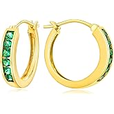 14K Gold Plated/925 Sterling Silver 18mm Birthstone Hoop Earrings for Women Hypoallergenic Lightweight Colorful Hoops (with Gift Box)