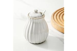 Seyatoo Sugar Bowl with Lid and Spoon, Ceramic Sugar Container for Coffee Bar, Sugar Jar Holder Sugar Dispenser Bowl for Sea 