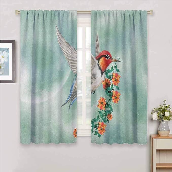 Hummingbird Window Curtains A Hummingbird is Flying with A Flowered