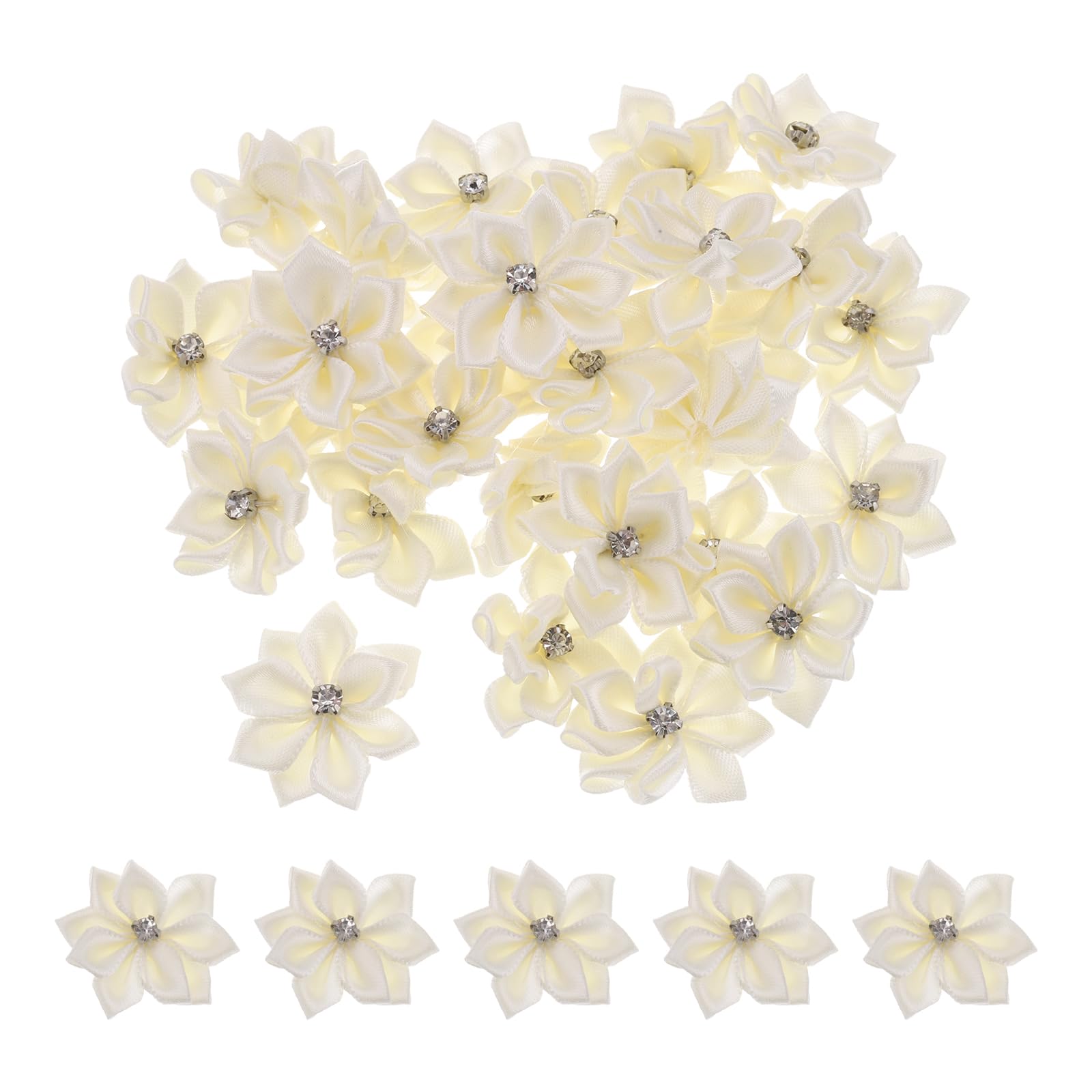 PATIKIL 1.2 Inch Small Ribbon Flowers, 150 Pcs Satin Ribbon Flowers Mini Fabric Flowers for Crafts DIY Wedding Ornament Appliques, Beige