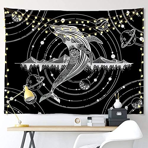 ORTIGIA Black and White Whale Tapestry Wall Hanging Home Decor Wave