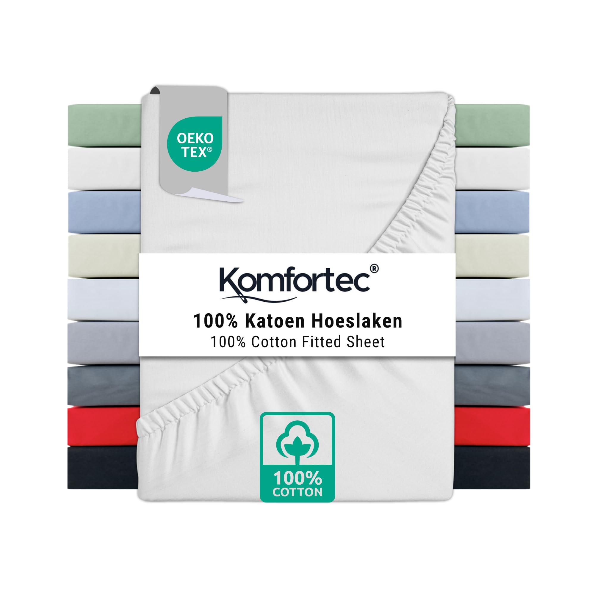 Komfortec Super King Fitted Sheet 100% Cotton, 11 inch (30 cm) Deep Pocket - White — image 1