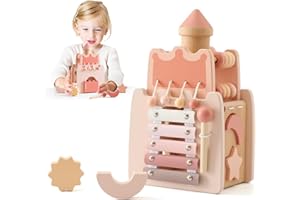 Youuys Wooden Activity Cube 9-in-1 Montessori Toys for 3+ Year Old Boys & Girls, Multipurpose Educational Sensory Learning Toys for Baby Toddlers with Mirror, First Birthday Gift (Castle)