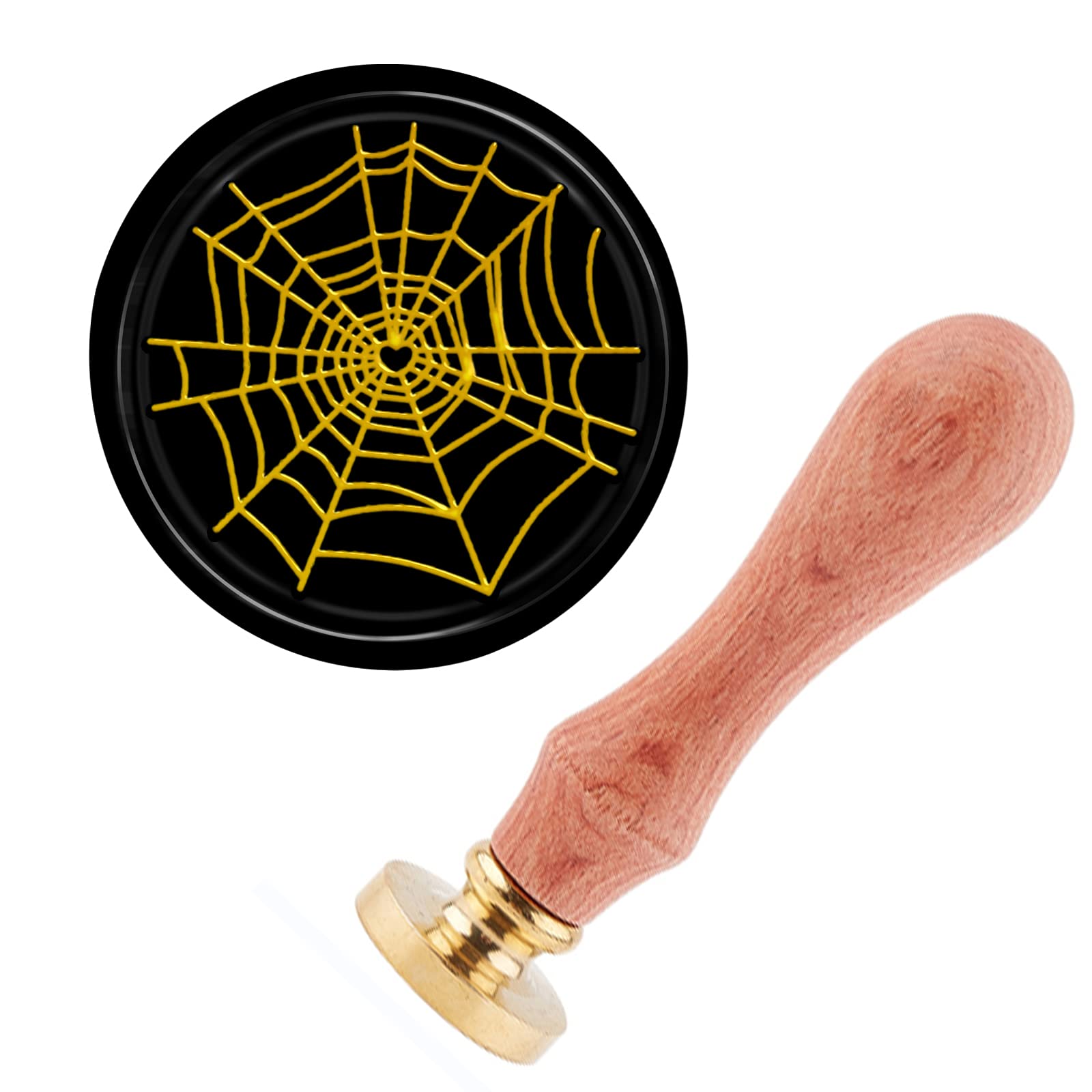 CRASPIRE Brass Retro Sealing Wax Stamp Fancy, Spider Web Wax Seal Stamp 25mm Removable Sealing Brass Stamp Head Wood Handle for Wedding Invitations Gift Packing Cards Letters Envelopes Wine Packages
