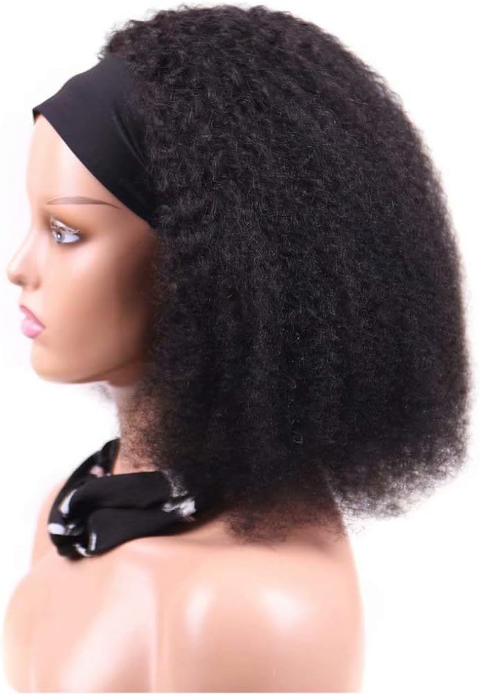 LOVFIR Headband Wigs for Black Women 18 inch Afro Kinky Curly Wig Glueless None Lace Front Machine Made Human Hair Wigs Soft and Thick 180% Density Natural Black Color - Image 4