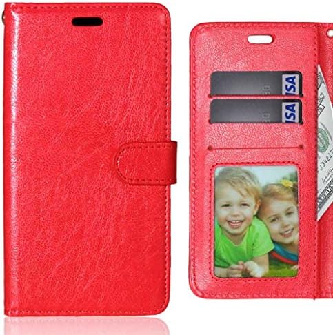 LEMORRY for Huawei Honor 5C Case Leather Flip Wallet Pouch Slim Fit Bumper Protection Magnetic Strap Stand Card Slot Soft TPU Cover for Huawei Honor 5c, Photo Frame Red
