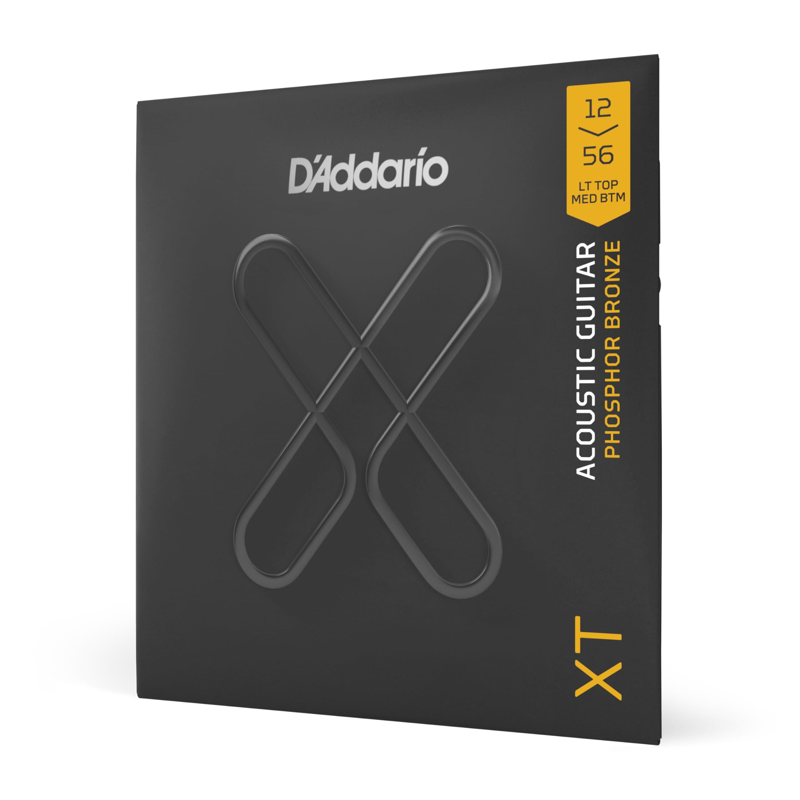 D'Addario Acoustic Guitar Strings, XT Phosphor Bronze Coated, XTAPB1256, Light Top/Medium Bottom Gauge 12-56, 6-String Set, Pack of 1