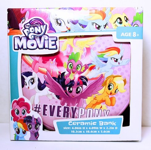 My Little Pony The Movie Ceramic coin bank featuring Twilight Sparkle Rarity Pinkie Pie Fluttershy Applejack Rainbow Dash and Spike # EVERYPONY piggy bank