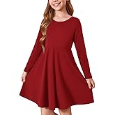 Haloumoning Girls Long Sleeve T-Shirt Dresses Kids Fall A-Line Twirly Skater Dresses 5-14 Years