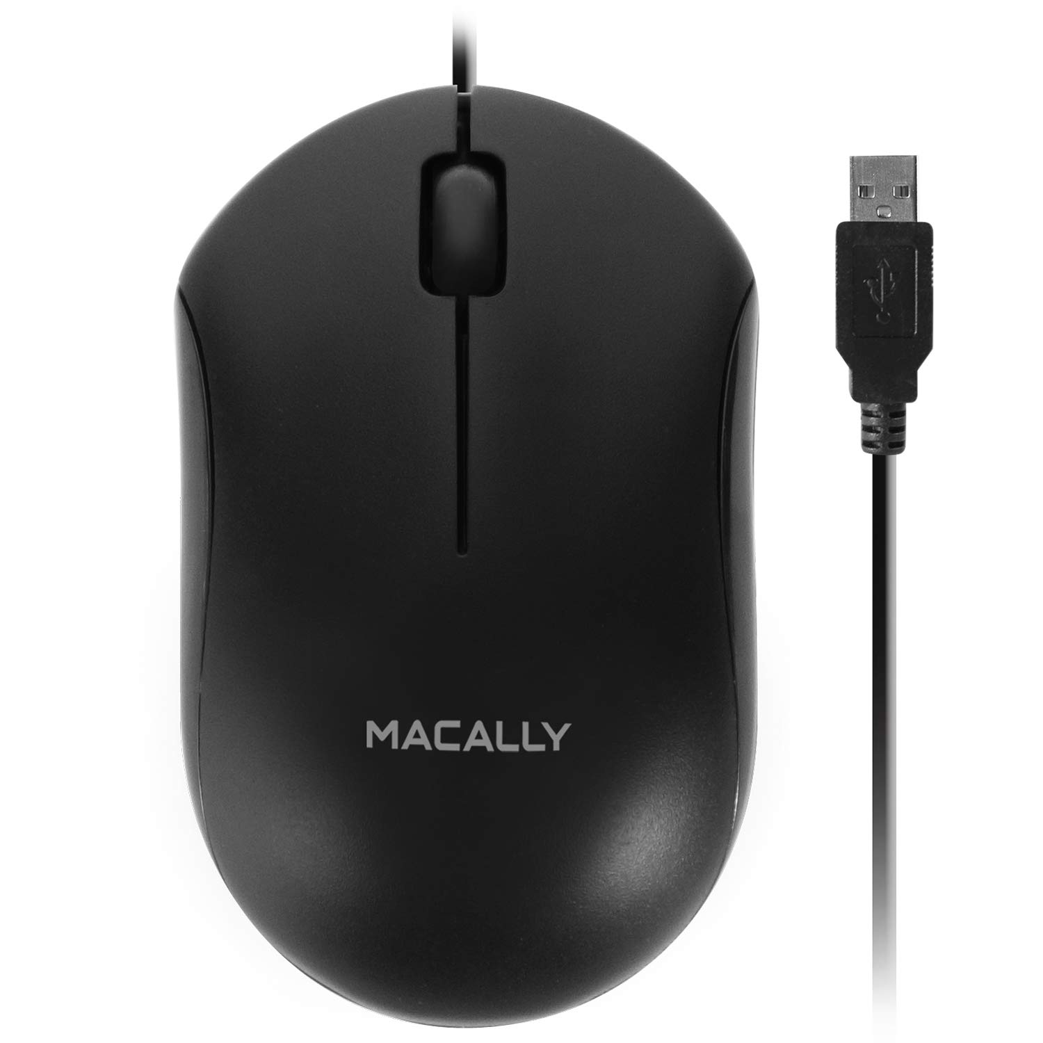 Macally QMOUSE-B 3-Button USB Wired Computer Mouse for Mac & PC - Black