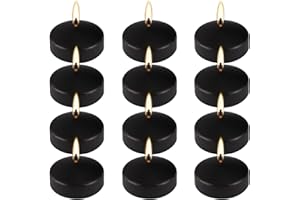 AAMDKCYU 12 Black Floating Candles, 2 inches Black Candle, unscented,Smokeless and Dripless,Long Burning,for Weddings, Pool Party, Holiday Centerpieces and Events
