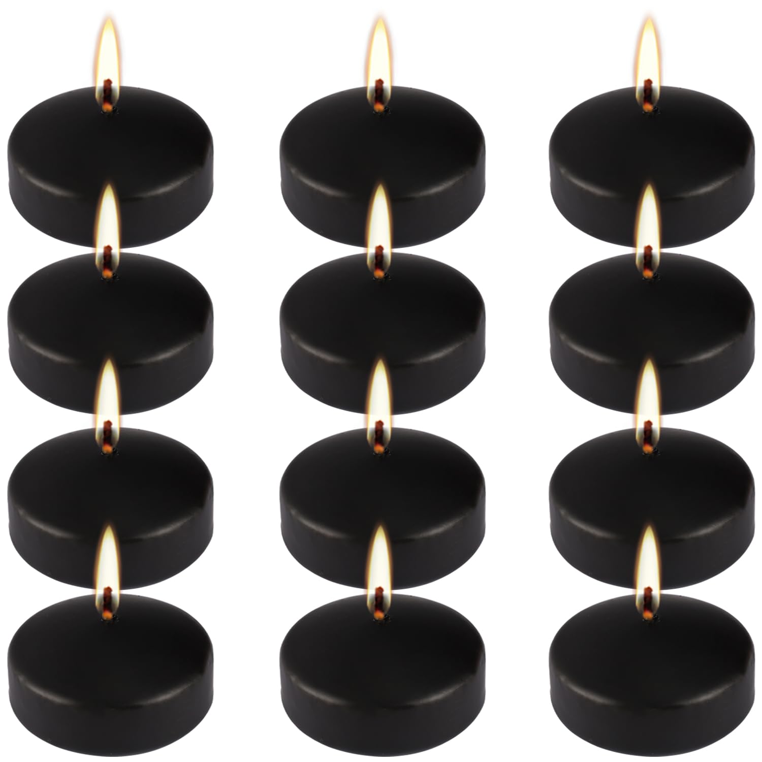 Photo 1 of 12 Black Floating Candles + 2 Tall Black Pillar Candles (2 Inch) – Unscented, Smokeless, Dripless, Long-Lasting for Wedding Centerpieces, Pool Party Decor, Halloween & Holiday Events