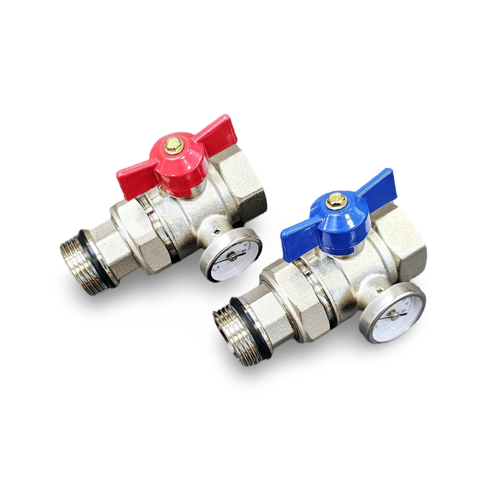 Wärmer System Isolation Valve with Thermometer 1 inch Red-Blue Handle FxM for Underfloor Heating Manifold