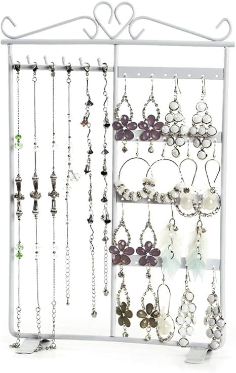 Amazon 収納アクセサリースタンド 鉄製品壁に掛けジュエリーラックホルダー ピアス イヤリング ネックレスを収納ディスプレイ 錆びにくい アイデア インテリアスタンド 吊り下げ チェーン飾り物小物指輪ブレスレット ホワイト ジュエリー収納 オンライン通販
