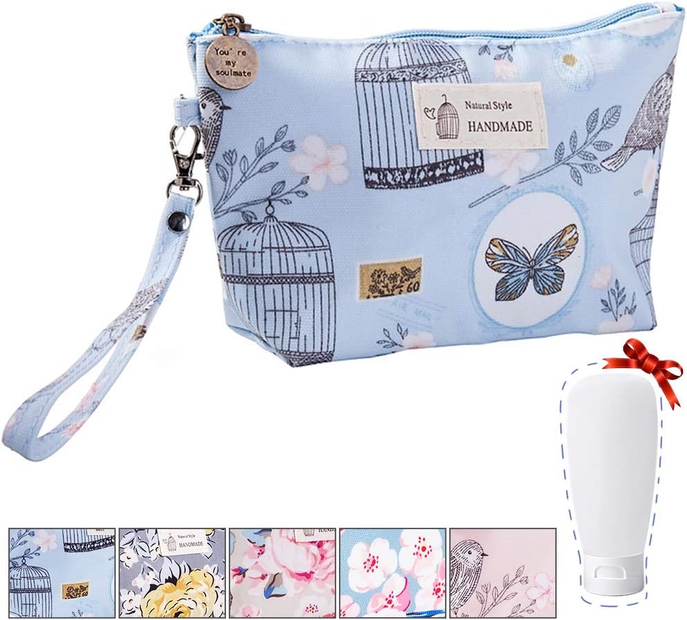 Cosmetic Bag, Picaru Make-Up Bag Portable Toiletry Bag Travel Make-Up Pouch Travel Cosmetic Bag Storage Organiser for Girls Women, 7.9×2.4×4.7 inches/ 20×6×12 cm (Light Blue)