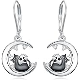 Dorunmo Halloween Earrings for Women 925 Sterling Silver Pumpkin Bat Black Cat Leverback Dangle Earrings Hypoallergenic Halloween Jewelry Gifts for Her