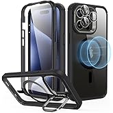 ESR for iPhone 13 Pro Max Case with Stand, Compatible with MagSafe, Full-Body Military-Grade Drop Proof Case with Built-in 9H+ Tempered Glass Screen Protector, Armor Series, Clear Black