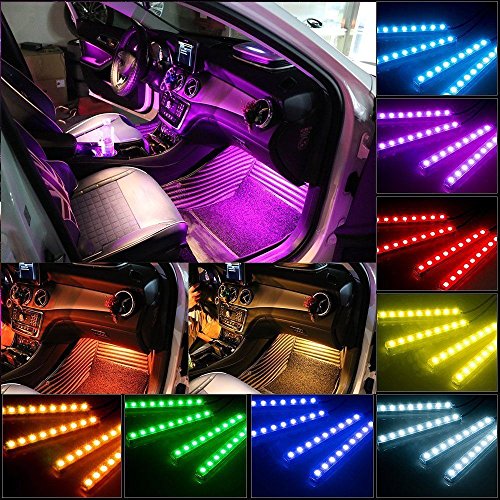 Car LED Strip Light,Yking 4pcs 48 LED DC 12V Multicolor Music Car Interior Lights LED Under Dash Lighting Waterproof Kit with Sound Active Function and Wireless Remote Control, Car Charger Included - Thumbnail 5