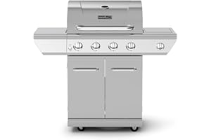 Nexgrill 4-Burner Propane Gas Grill in Stainless Steel with Side Burner, 60000BTUs, 626 sq. in. Cooking Space, Perfect for Outdoor Cooking & Grilling, Patios, BBQ, Backyards, Silver, 720-0830H