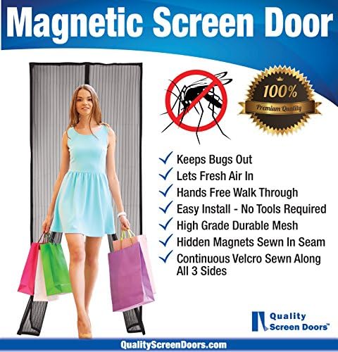 Magnetic Screen Door, Keeps Bugs Out and Lets Fresh Air In. Fits Door Openings Up To 34 By 82 Inches. Black Color.
