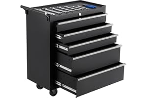 PEAKPURSUIT 24-inch, 5-Drawer Rolling Tool Chest, With Lock System, Portable Tool Box with Wheels, Secure Storage Cabinet for Warehouse, Workshop, and Repair Shop, Black