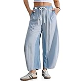 TARSE Womens Wide Leg Barrel Pants Striped Drawstring Elastic Waist Loose Fit Summer Boho Casual Trendy Pants with Pockets