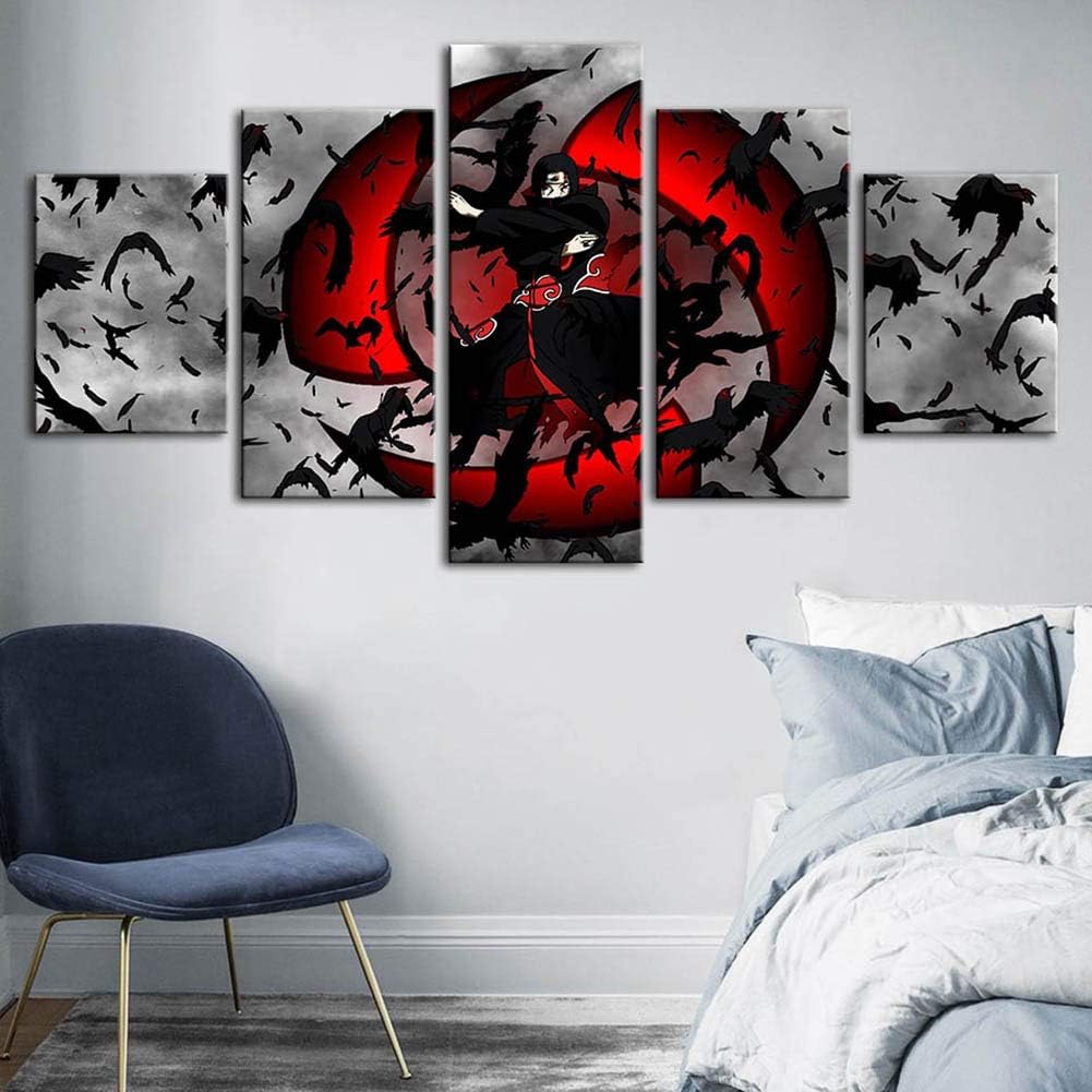 SFXYJ 5 Pieces Canvas Print - HD Naruto Animation Painting - Uchiha Itachi Poster - Wall Art Pictures for Living Room/Bedroom/Children's Room,B,20×30×2+20×40x2+20x50×1