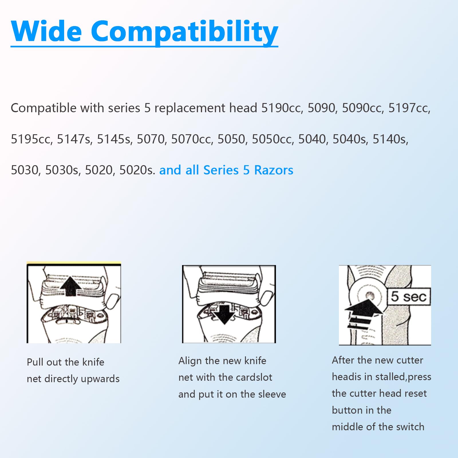 Photo 1 of 1 Pack Series 5 Replacement Head 52S for 5 Series Electric Shaver,S5 Wet and Dry Replacement Head Compatible with S5 Series 5090,5020,5140s, 5030s,5147s,5145s Etc Models