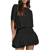 SOLY HUX Women's Bubble Mini Dress Short Sleeve Crewneck A Line Y2k Going Out Summer Dresses